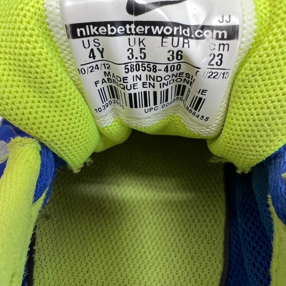 Nike Free 5.0 Kids Running Shoes 4Y Hyper Blue Metallic Silver Neon Sneakers - Picture 3 of 8